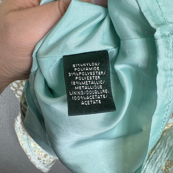 Lauren Ralph Lauren Dress Womens 10 Mint Green Gold Jacquard Brocade Party Glam - Picture 8 of 14